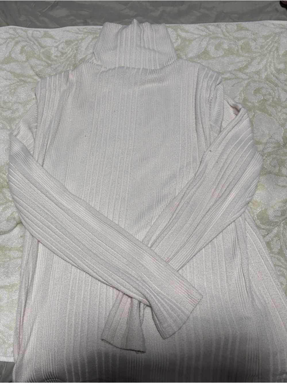 SHEIN Light Pink Ribbed Knit Turtleneck Sweater